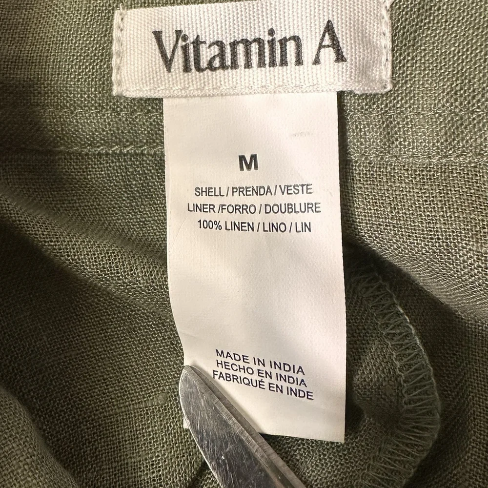VITAMIN A Green Linen Playa Romper Size Medium Beach Coverup Belted NWOT Coastal - Picture 6 of 7
